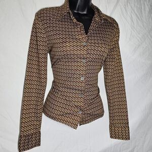 Vintage y2k does 70s retro Chevron collared top